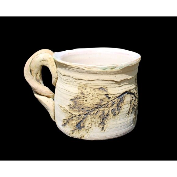 Handmade Ceramic Mug With Unique Handle & Leaf Design - Picture 1 of 8